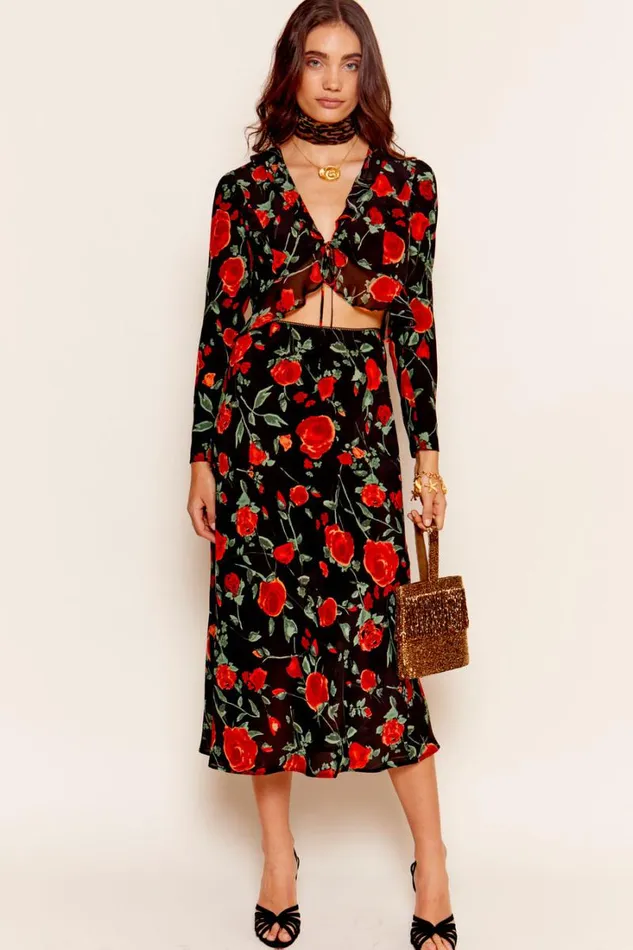 Women RIXO Last Chance Neelu Silk Top Claudia Rose Black