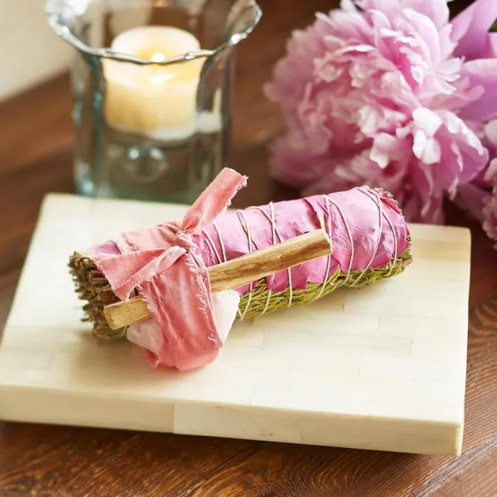 Women Rose Quartz and Rosemary Smudge Stick Sundance Catalog Decor