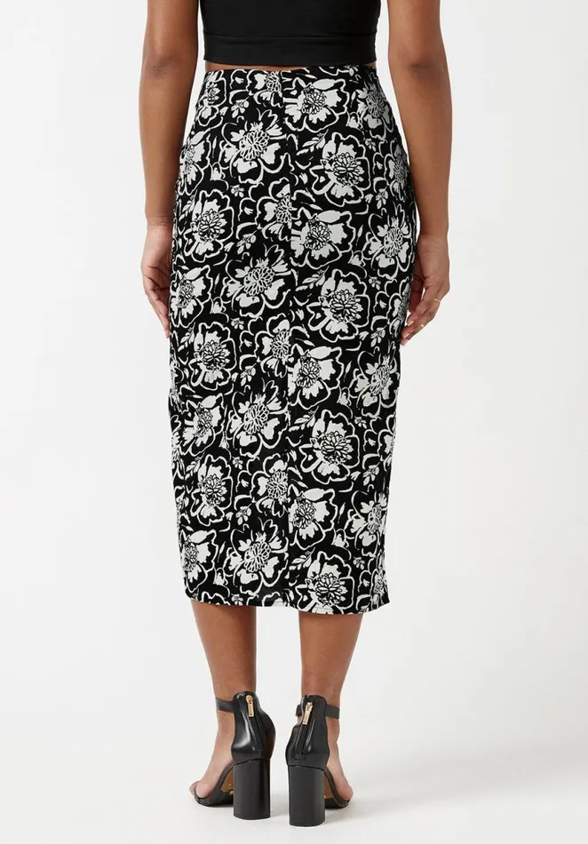 Women Salome Black And Cream Flower Print TwistFront Skirt Black Cream Flwr Buffalo David Bitton Dresses and Jumpsuits