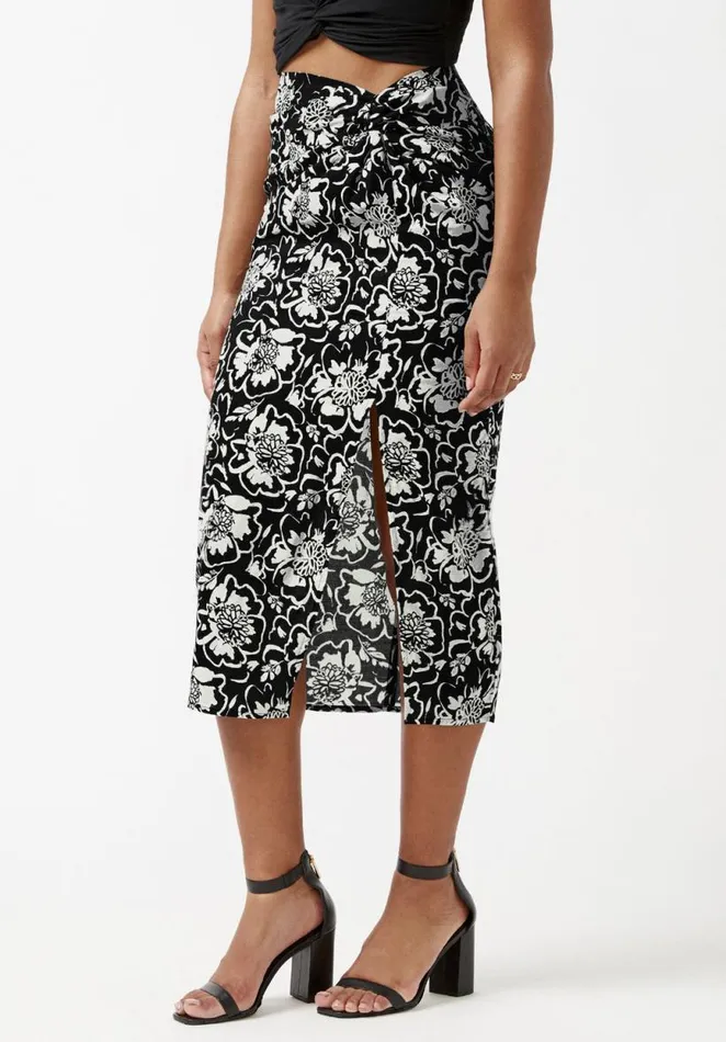 Women Salome Black And Cream Flower Print TwistFront Skirt Black Cream Flwr Buffalo David Bitton Dresses and Jumpsuits