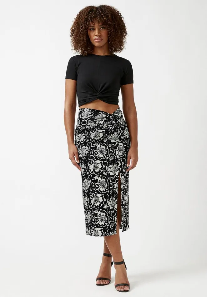 Women Salome Black And Cream Flower Print TwistFront Skirt Black Cream Flwr Buffalo David Bitton Dresses and Jumpsuits