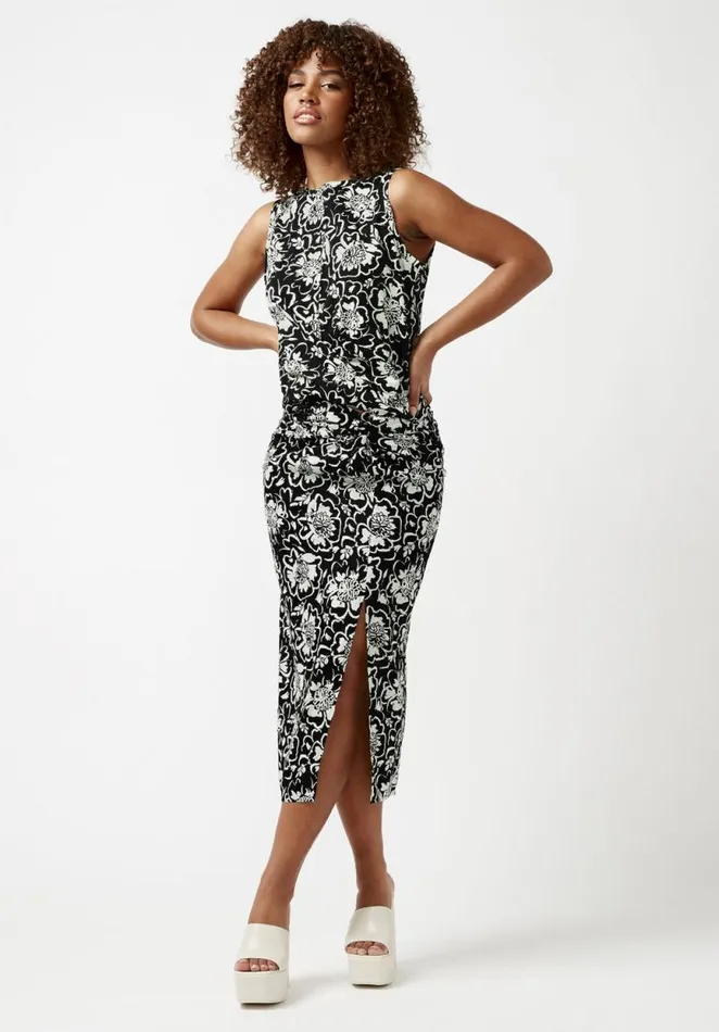 Women Salome Black And Cream Flower Print TwistFront Skirt Black Cream Flwr Buffalo David Bitton Dresses and Jumpsuits