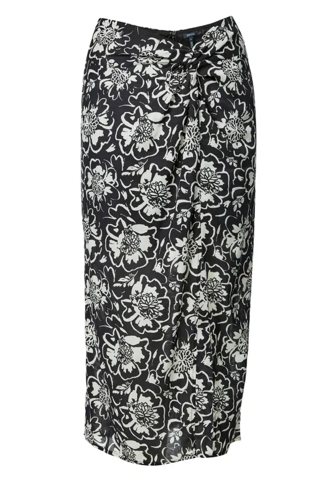 Women Salome Black And Cream Flower Print TwistFront Skirt Black Cream Flwr Buffalo David Bitton Dresses and Jumpsuits