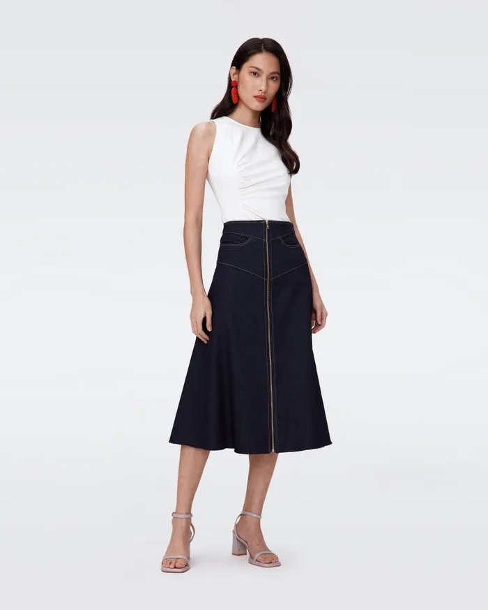 Women Salome Denim Skirt Denim Blue DVF Skirts