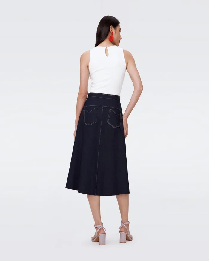 Women Salome Denim Skirt Denim Blue DVF Skirts