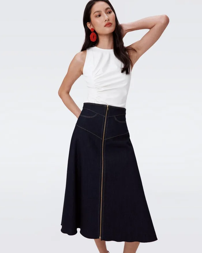 Women Salome Denim Skirt Denim Blue DVF Skirts