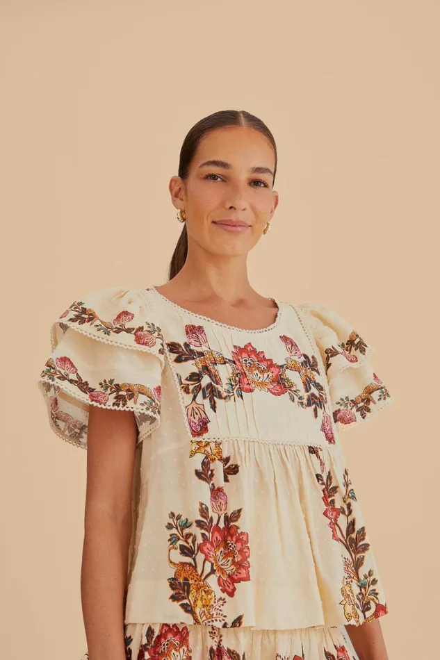 Women Sand Leopard Flowers Blouse Leopard Flowers Sand FARM Rio Blouses
