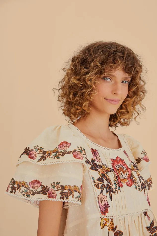 Women Sand Leopard Flowers Blouse Leopard Flowers Sand FARM Rio Blouses