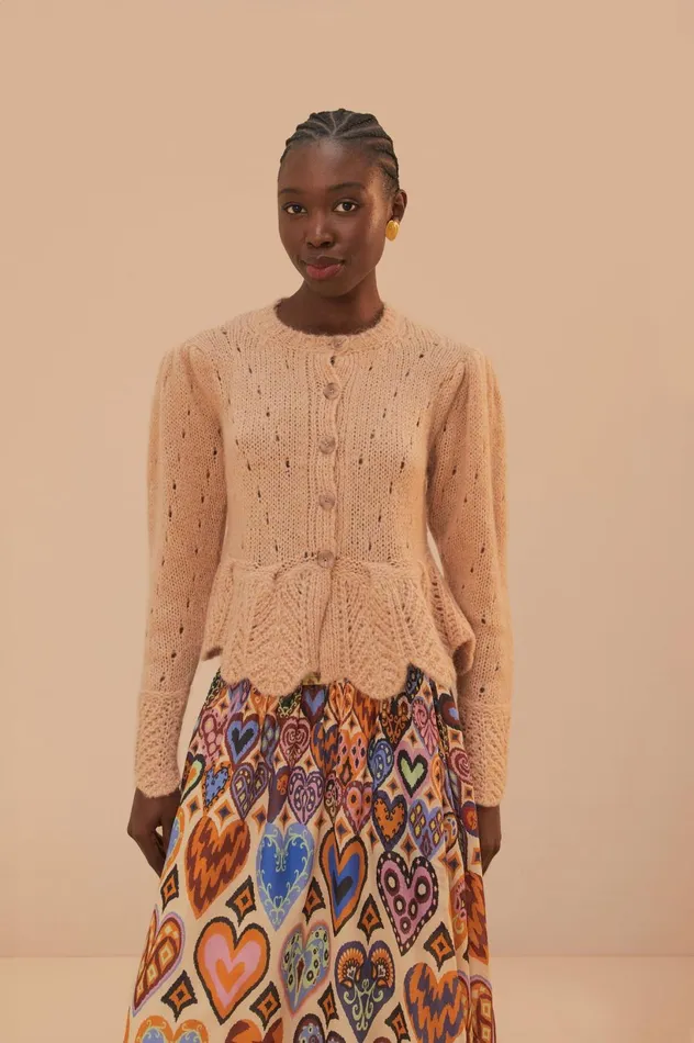 Women Sand Ruffle Knit Cardigan Sand FARM Rio Cardigans