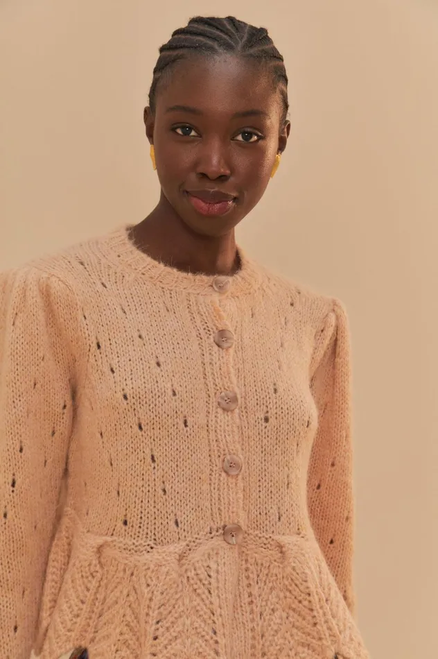 Women Sand Ruffle Knit Cardigan Sand FARM Rio Cardigans