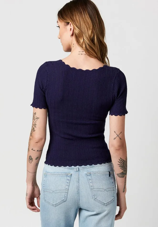 Women Scalloped Sonya Scoopneck Top Bittersweet Buffalo David Bitton Tops and Tees