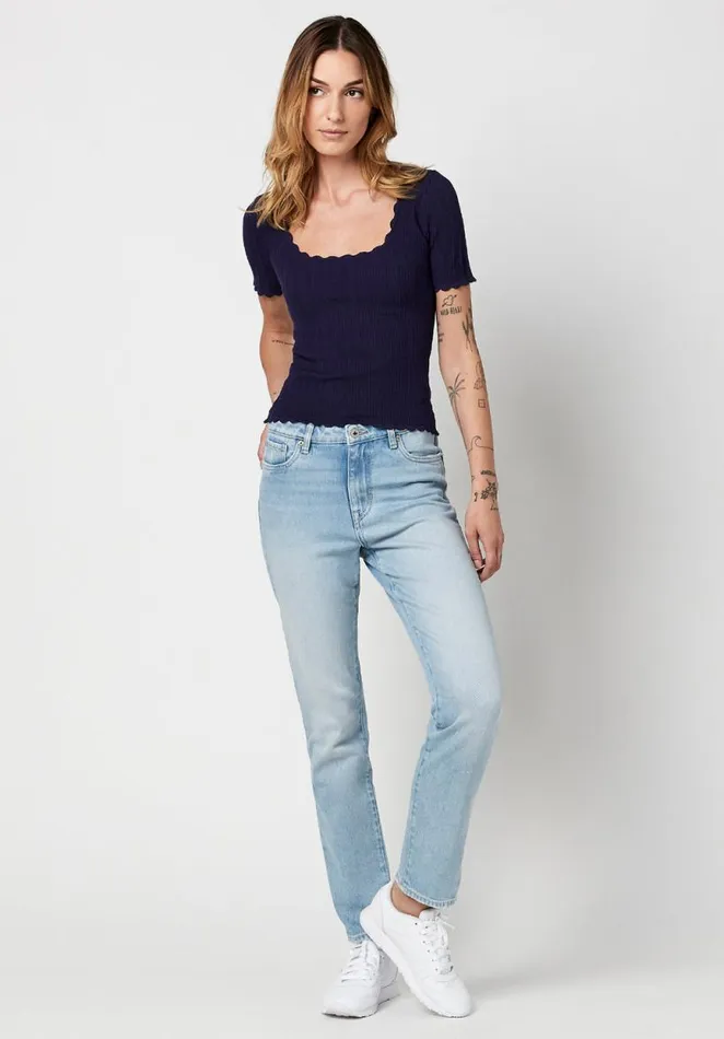 Women Scalloped Sonya Scoopneck Top Bittersweet Buffalo David Bitton Tops and Tees
