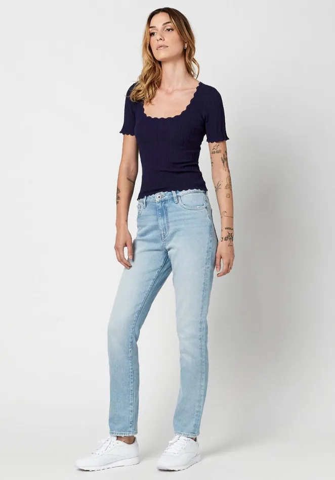 Women Scalloped Sonya Scoopneck Top Bittersweet Buffalo David Bitton Tops and Tees