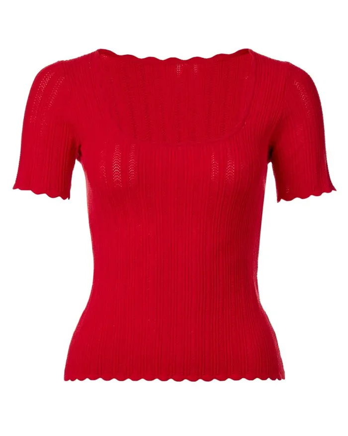 Women Scalloped Sonya Scoopneck Top Bittersweet Buffalo David Bitton Tops and Tees