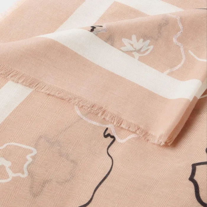 Women Scarves and Womenswear Katie Loxton Flora Outline Printed Foil Scarf 8211 Pink White and Rose Gold