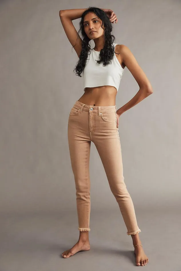 Women Skinny Jeans Free People Raw HighRise Jegging Pink