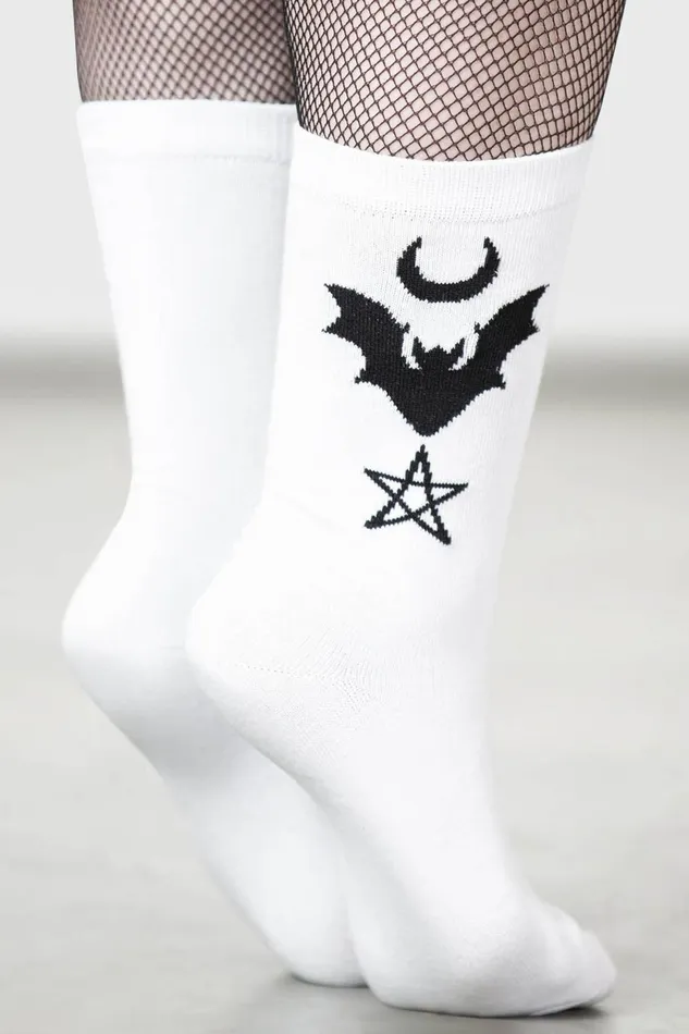 Women Socks and Tights Killstar Bat Magic Socks WHITE