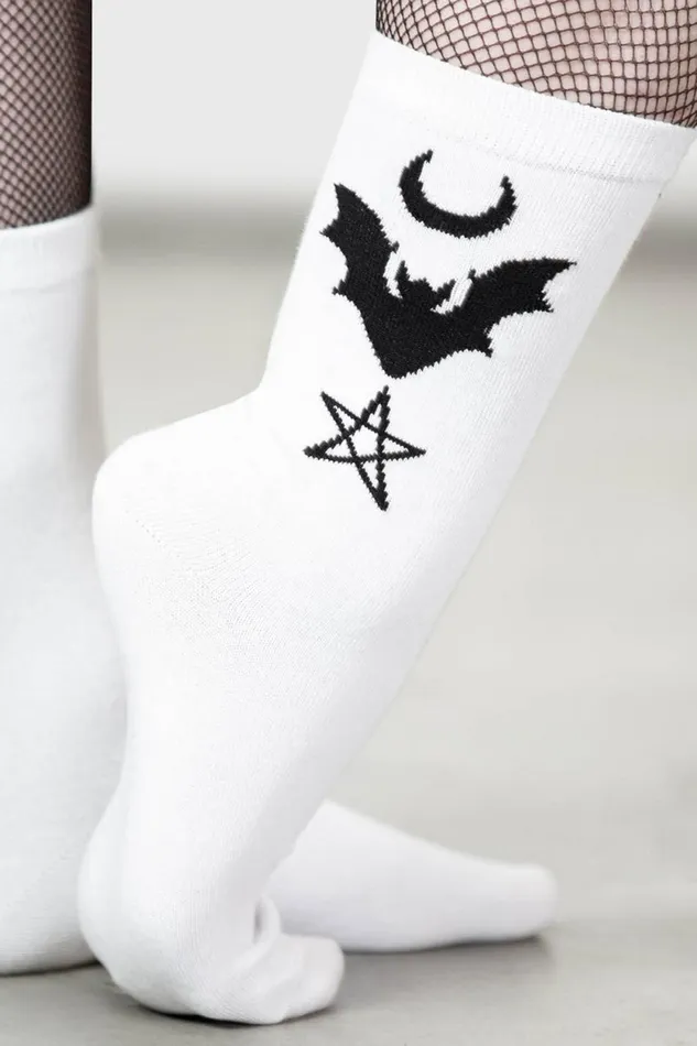 Women Socks and Tights Killstar Bat Magic Socks WHITE
