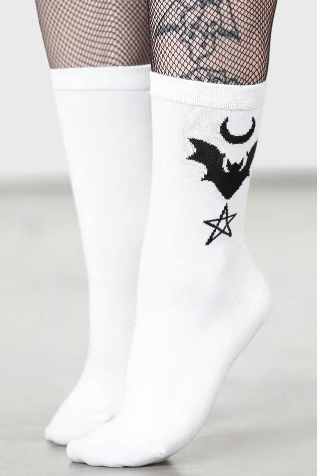 Women Socks and Tights Killstar Bat Magic Socks WHITE