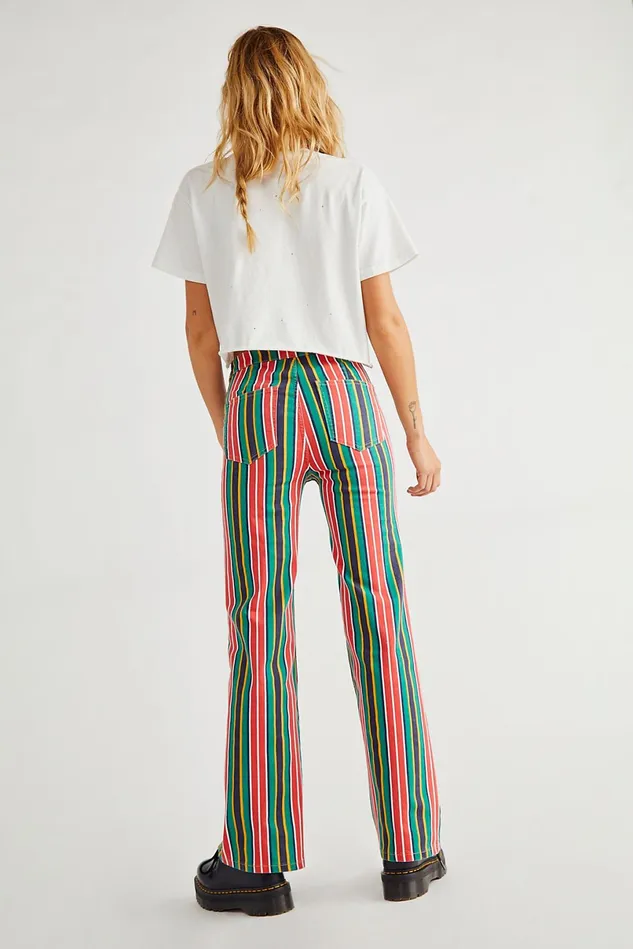 Women Statement Jeans Free People Printed Seneca StraightLeg Pants Red Rocks Combo