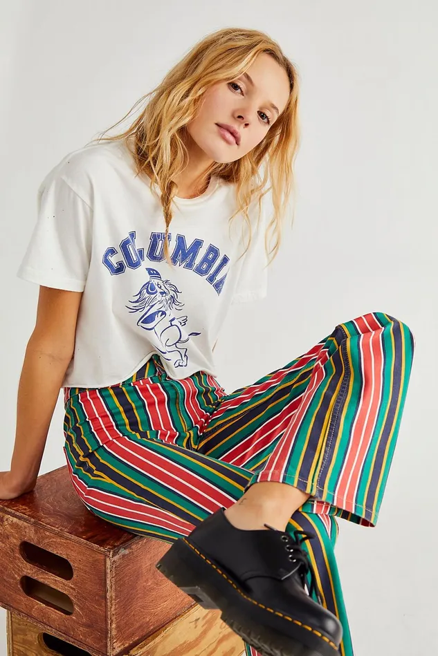 Women Statement Jeans Free People Printed Seneca StraightLeg Pants Red Rocks Combo