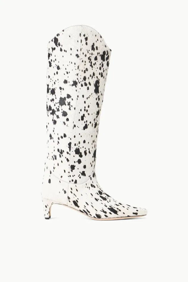 Women STAUD Boots WESTERN WALLY BOOT BLACK and WHITE HAIRCALF