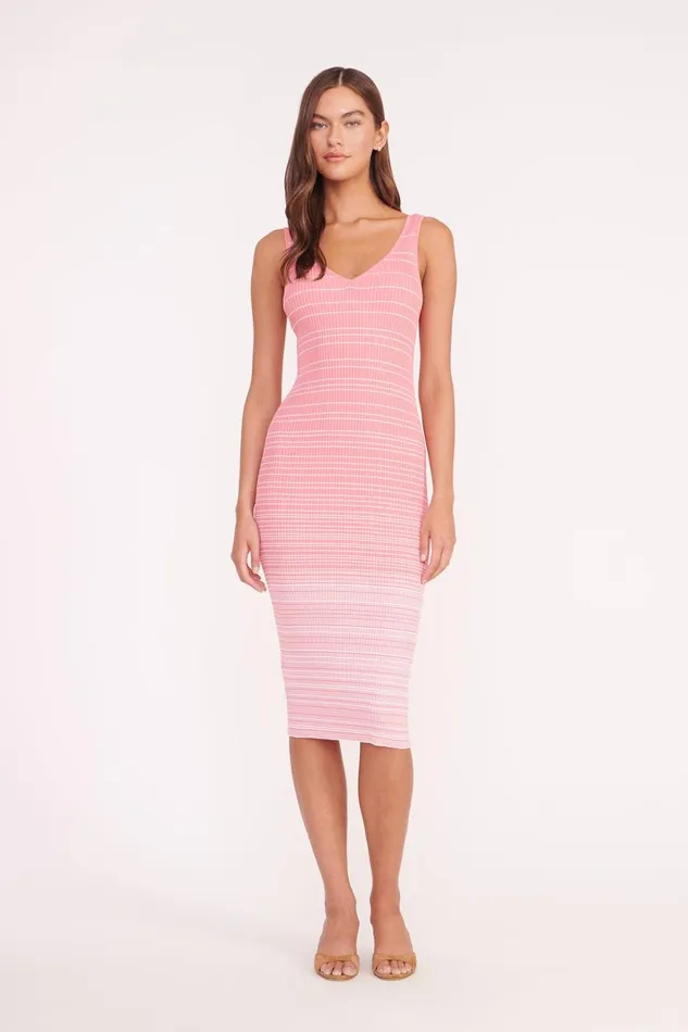 Women STAUD Knits DANA DRESS CORAL PINK WHITE
