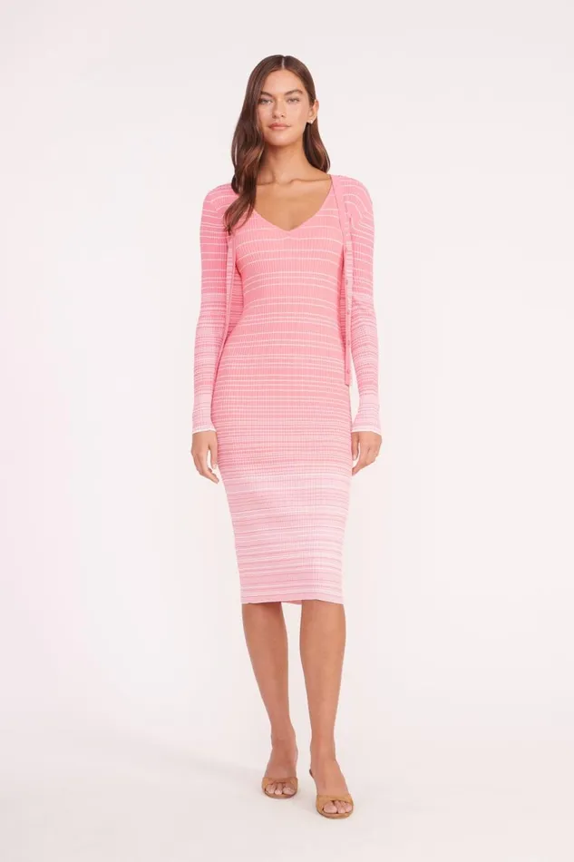 Women STAUD Knits DANA DRESS CORAL PINK WHITE