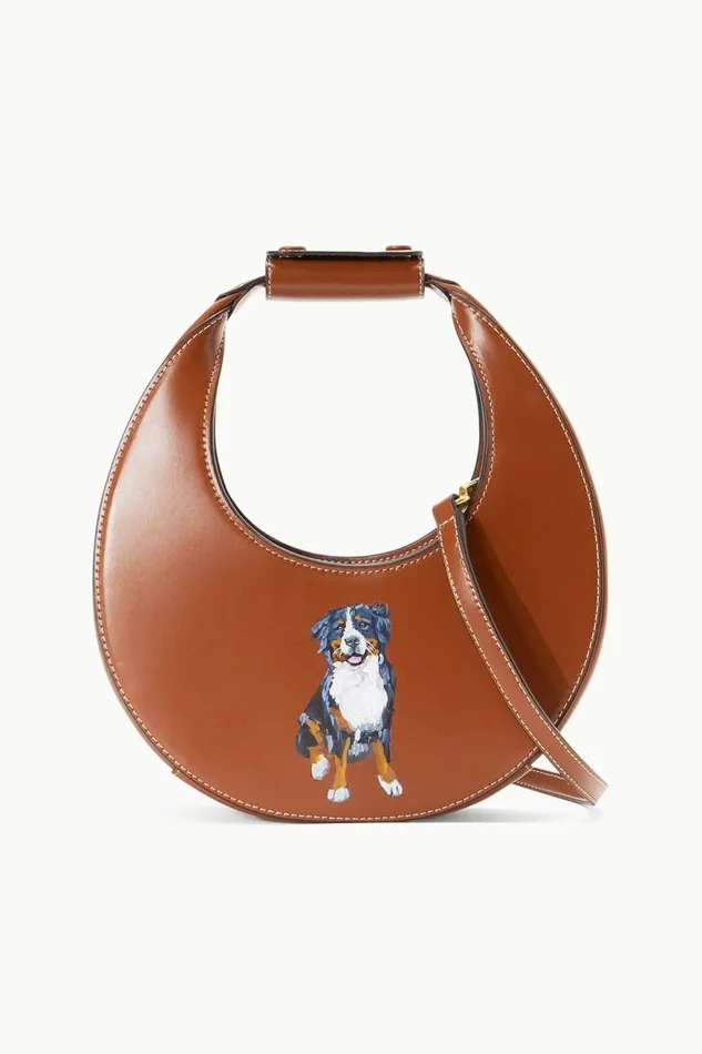 Women STAUD Pet Handbags CUSTOM MINI MOON BAG TAN