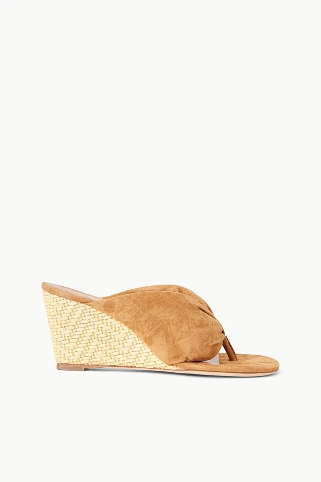 Women STAUD Platforms and Wedges DAHLIA WEDGE CASHEW SUEDE NATURAL RAFFIA