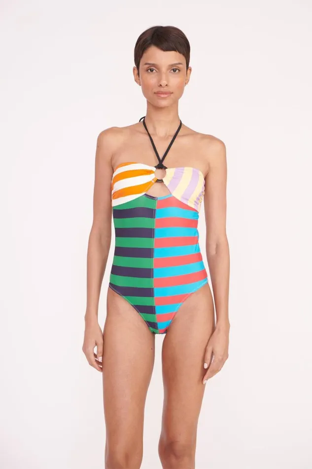 Women STAUD Swim ACE RING ONE PIECE CABANA STRIPE MULTI