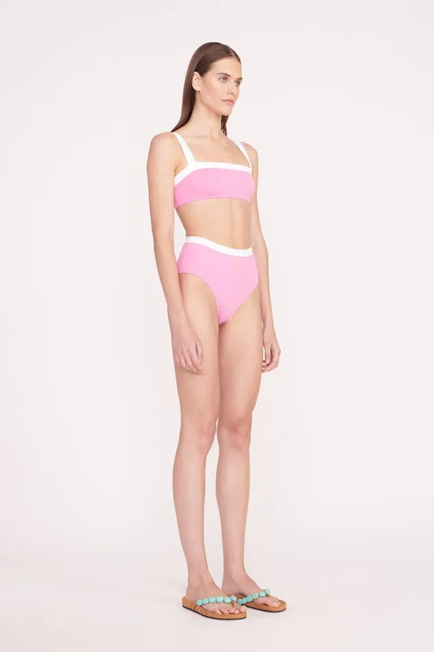 Women STAUD Swim DEVON HIGH RISE BIKINI BOTTOM CORAL PINK WHITE Women STAUD Swim DEVON HIGH RISE BIKINI BOTTOM CORAL PINK WHITE