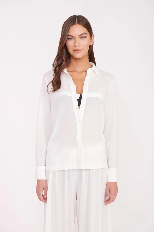 Women STAUD Swim MIRIAM COVERUP TOP WHITE