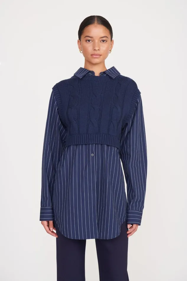 Women STAUD Tops COOPER TOP NAVY PINSTRIPE