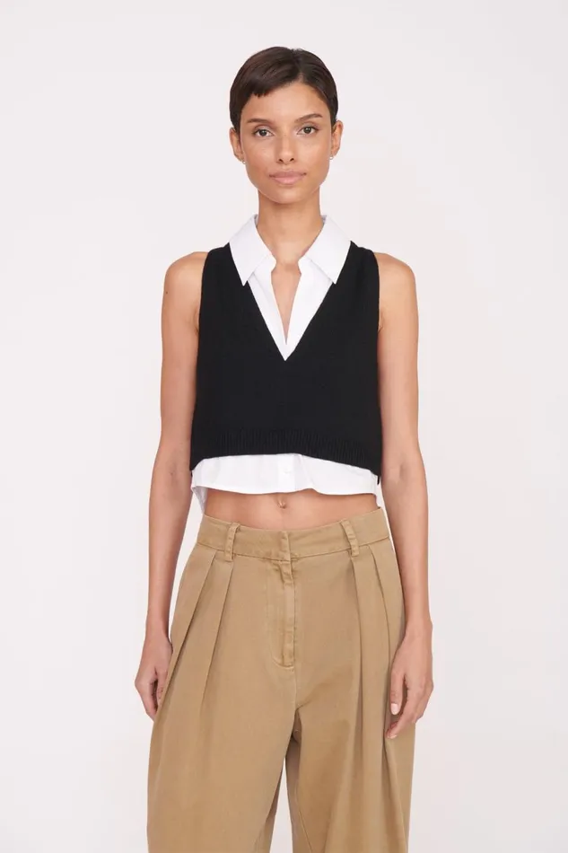 Women STAUD Tops GARRET TOP BLACK WHITE