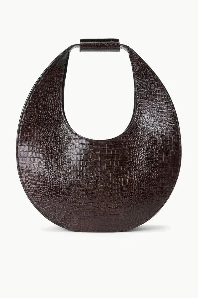 Women STAUD Totes LARGE MOON BAG ESPRESSO CROC EMBOSSED