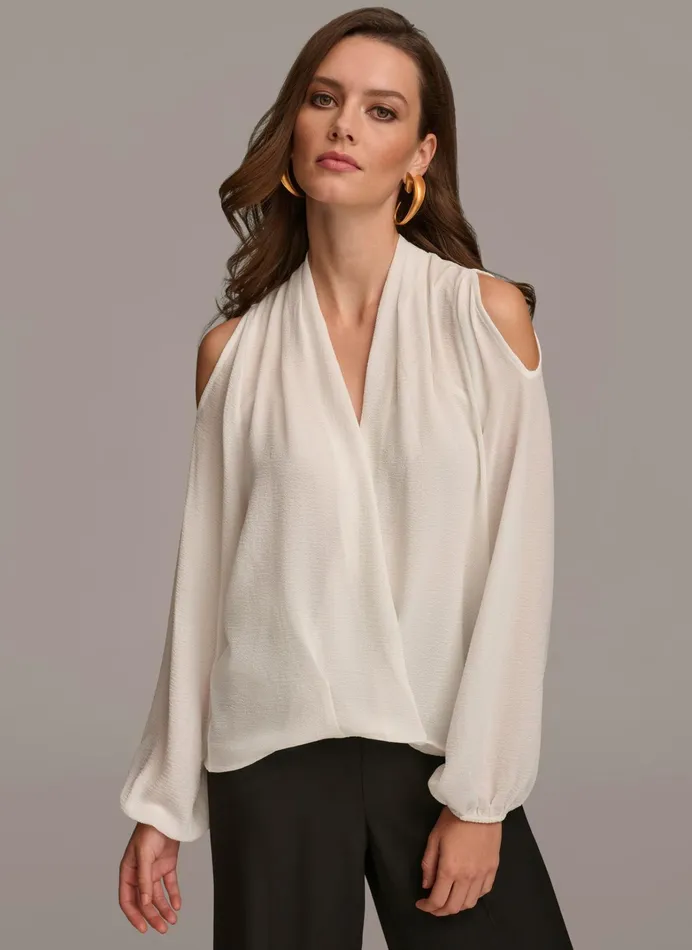 Women Sweaters And Tops Donna Karan COLD SHOULDER BLOUSE Cream