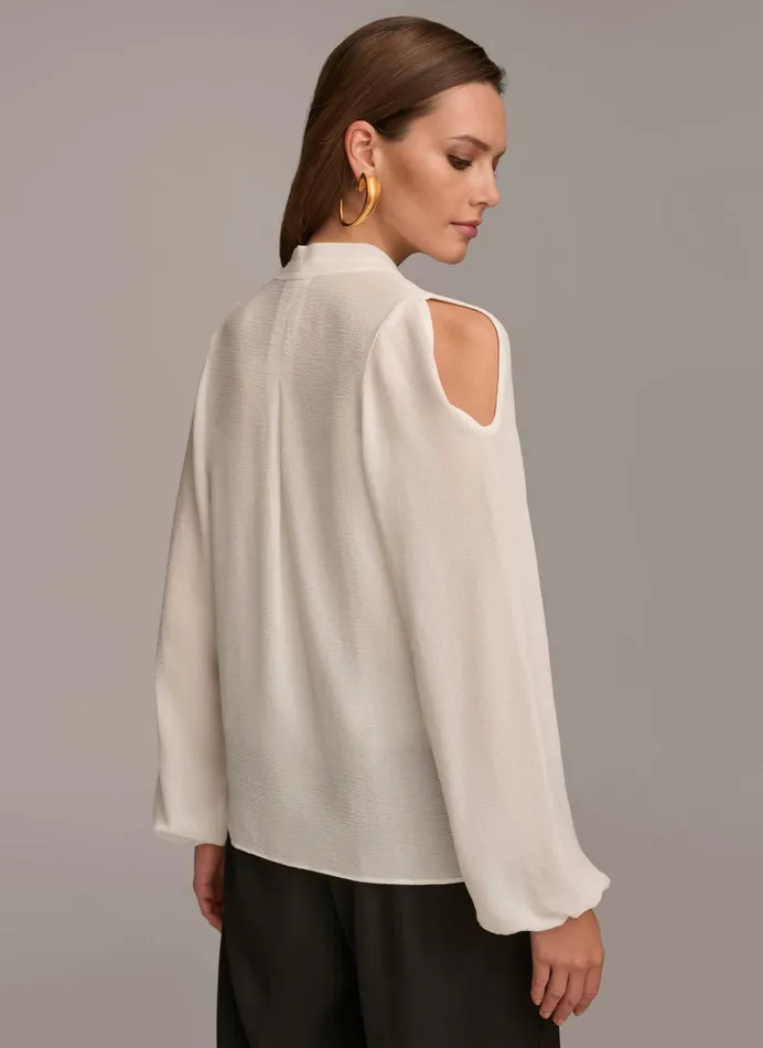 Women Sweaters And Tops Donna Karan COLD SHOULDER BLOUSE Cream