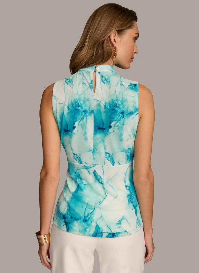 Women Sweaters And Tops Donna Karan PRINTED TWIST FRONT SLEEVELESS TOP Wave Multi