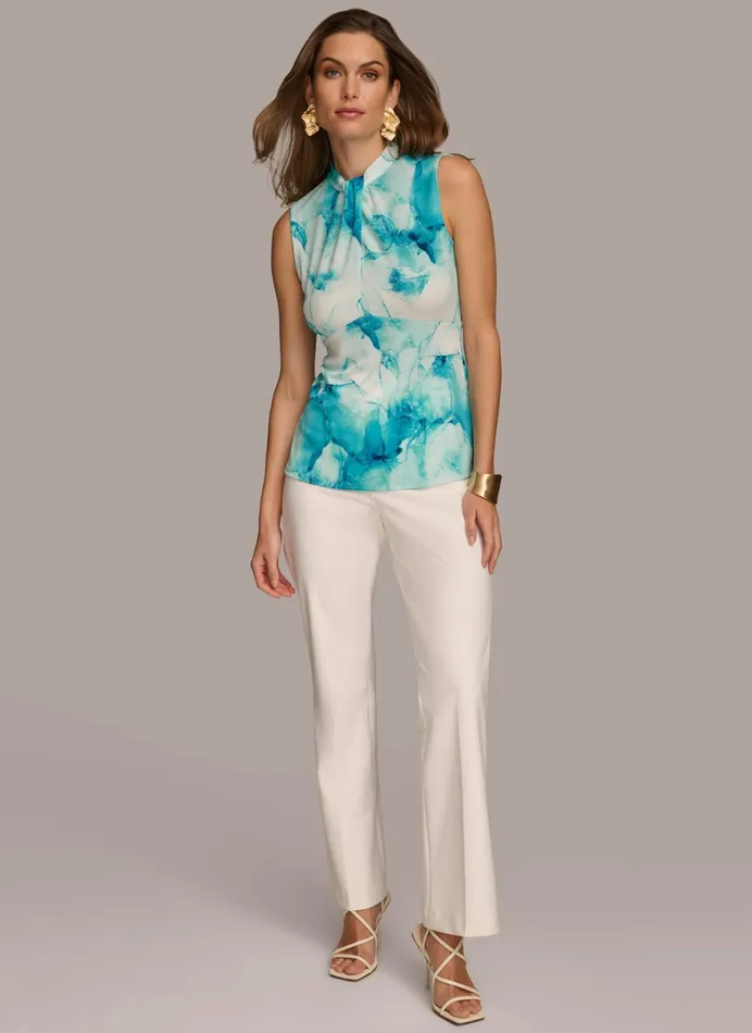 Women Sweaters And Tops Donna Karan PRINTED TWIST FRONT SLEEVELESS TOP Wave Multi