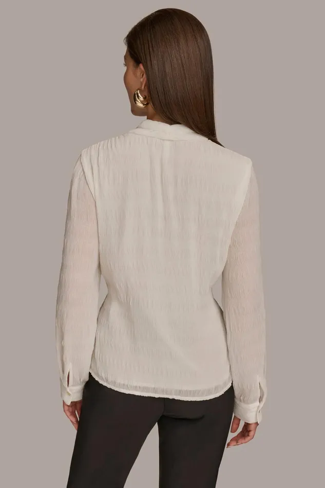 Women Sweaters And Tops Donna Karan RIPPLE FAUX WRAP BLOUSE Ivory