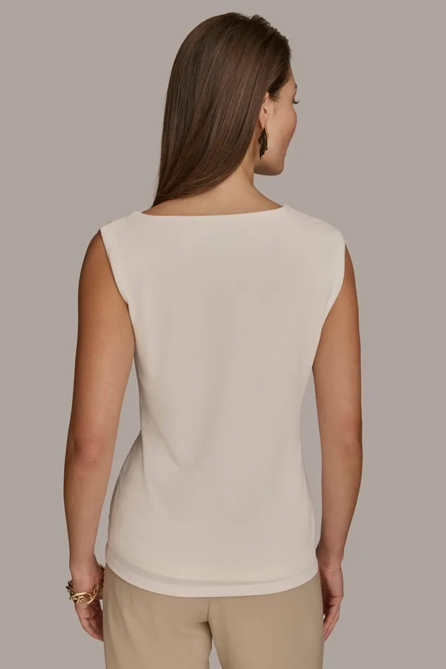 Women Sweaters And Tops Donna Karan SHOULDER TWIST HARDWARE TOP Ivory