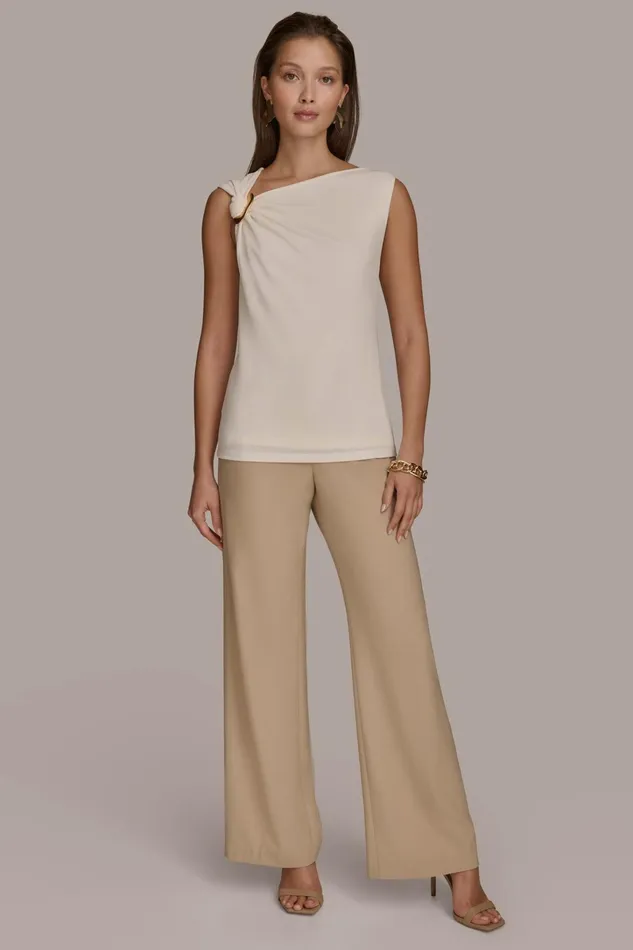 Women Sweaters And Tops Donna Karan SHOULDER TWIST HARDWARE TOP Ivory