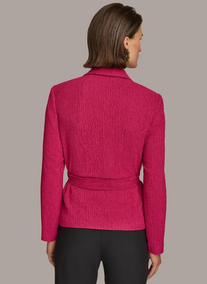Women Sweaters And Tops Donna Karan TEXTURE BELTED WRAP JACKET Cactus Flower
