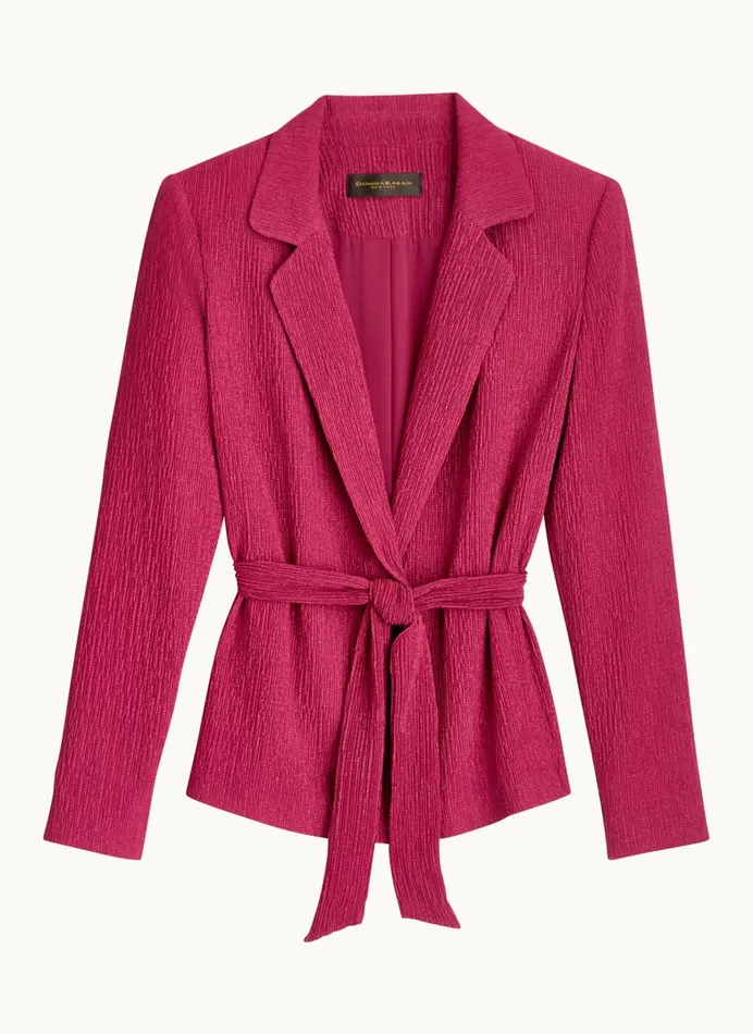 Women Sweaters And Tops Donna Karan TEXTURE BELTED WRAP JACKET Cactus Flower