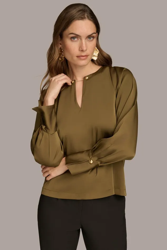 Women Sweaters And Tops Donna Karan TOP WITH CHAIN HARDWARE Beech