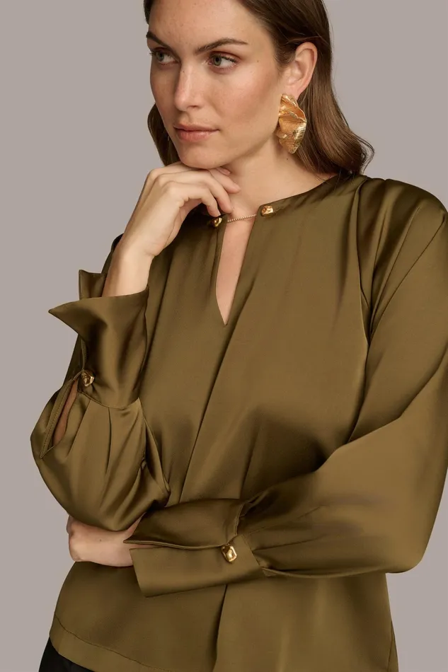 Women Sweaters And Tops Donna Karan TOP WITH CHAIN HARDWARE Beech
