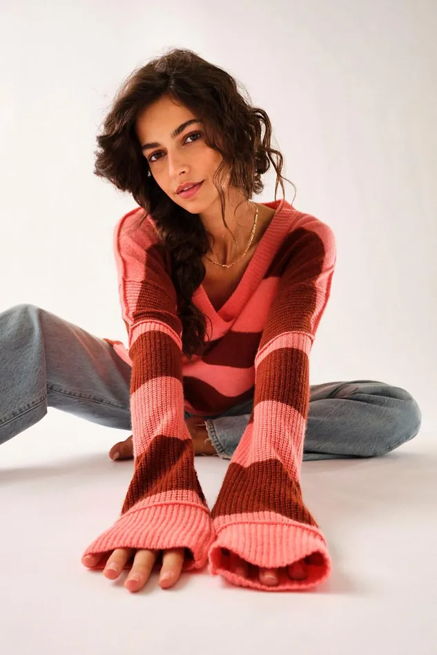 Women Sweaters Free People Think Of You Stripe Cashmere Tunic Grapefruit Spice Women Sweaters Free People Think Of You Stripe Cashmere Tunic Grapefruit Spice