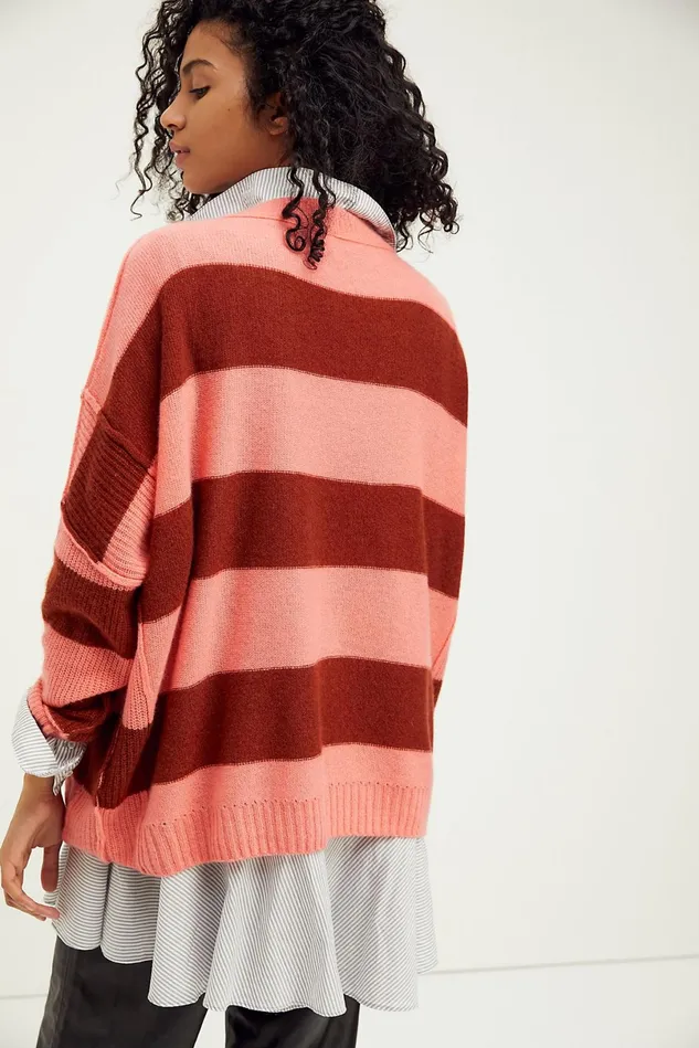 Women Sweaters Free People Think Of You Stripe Cashmere Tunic Grapefruit Spice