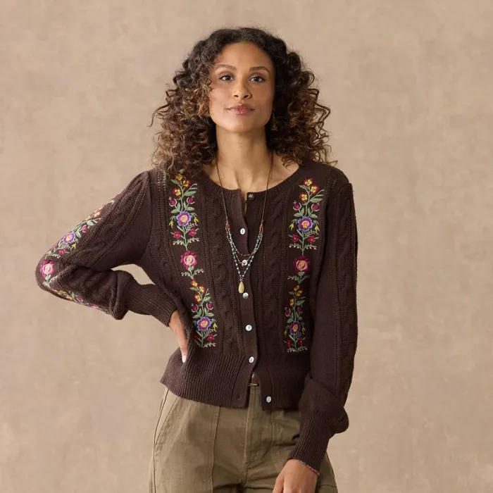 Women Swiss Florals Cardigan Chocolate Sundance Catalog Sweaters Women Swiss Florals Cardigan Chocolate Sundance Catalog Sweaters